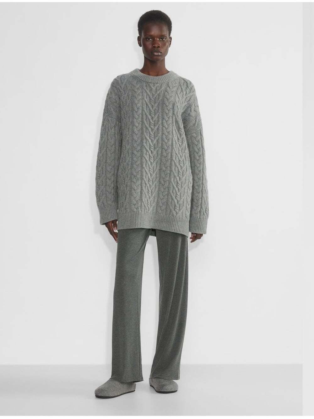 Babaton Nourish Merino Wool Cable Knit Sweater Gray Size 1 Fisherman Quiet Luxe